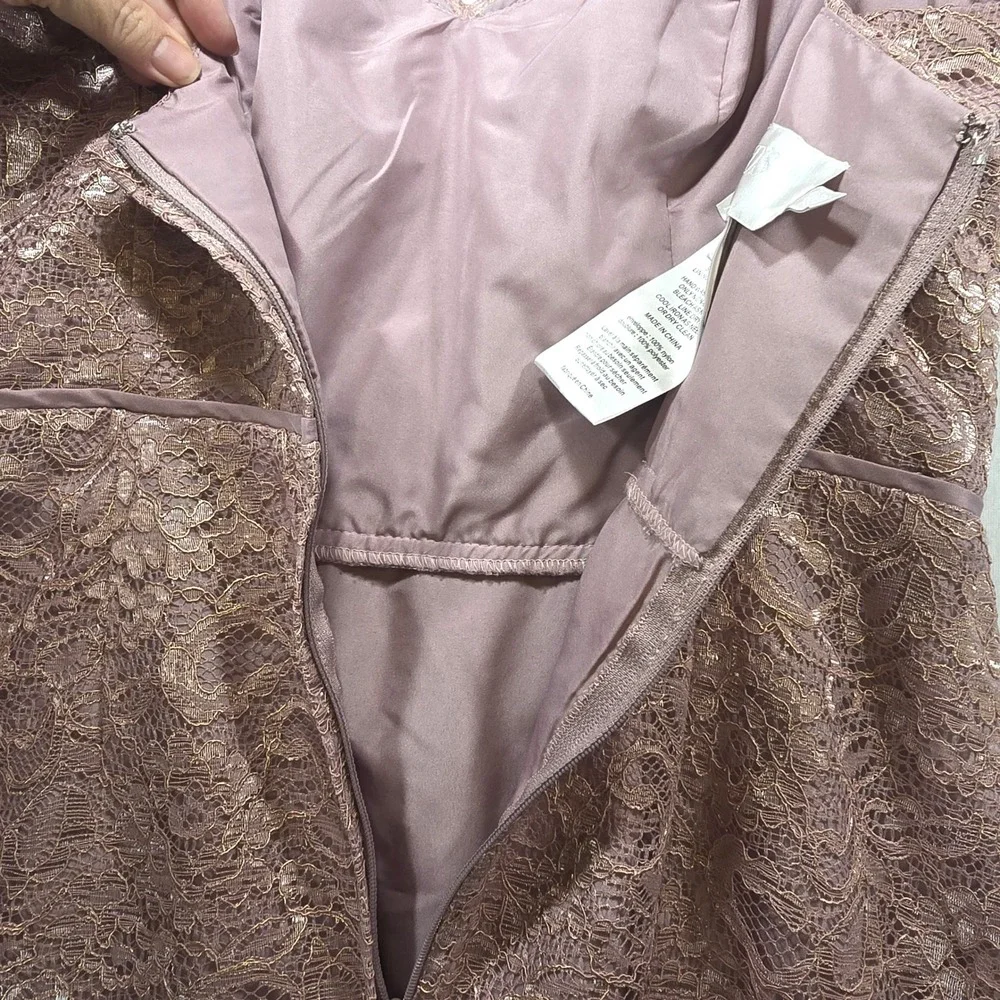 Davids Bridal Mauve Pink Metallic Floral Lace Cocktail Sheath Dress Womens 8